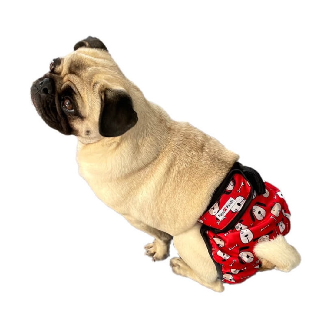 Dog Sanitary Pants Red Hound Heads S XXL Diaper Nappy Washable Waterproof Female Adjustable