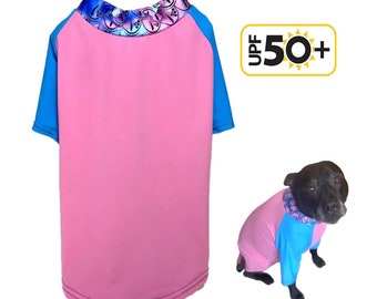 Dog Rash Shirt Pink Mermaid 50 Plus UV Sun Protection  M L XL 2XL 3XL 4XL -  Puppy Clothes Clothing Pet Swimming Vest Skin Cancer