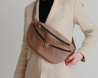 Leather Banana Bag  / Crossbody Bag / Leather sling bag fanny pack/birthday gift