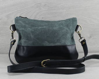 Bag made from waxed canvas and leather