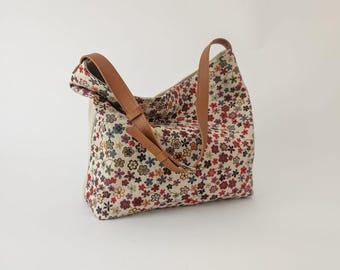 Canvas hobo bag, Everyday bag, Hobo style bag, Canvas bag, Leather handle Shoulder strap