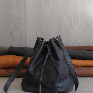 Bucket leather bag with lining, Leather Bucket Bag,Crossbody Bucket Bag ,Handmade Leather Bucket Bag ,Bucket Bag Purse image 2