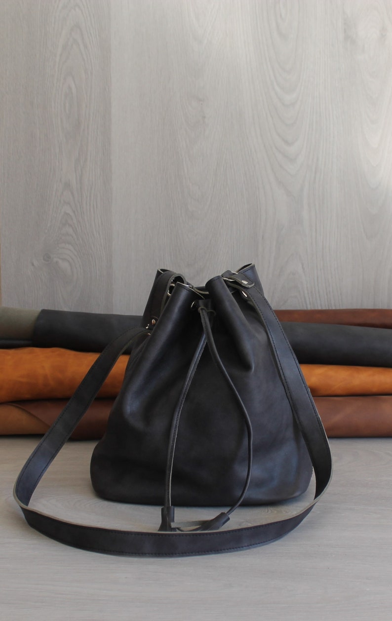 Bucket leather bag with lining, Leather Bucket Bag,Crossbody Bucket Bag ,Handmade Leather Bucket Bag ,Bucket Bag Purse image 2