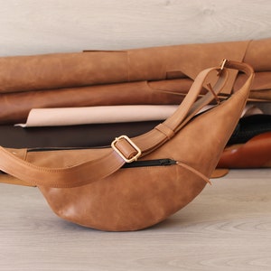 Unisex banana Bag ,Leather Banana Bag / Crossbody Bag / Leather sling bag fanny pack/ Half Moon Handbags,Half Moon Handbags image 1
