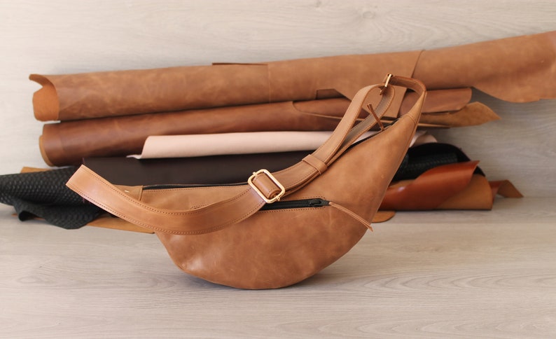 Unisex banana Bag ,Leather Banana Bag / Crossbody Bag / Leather sling bag fanny pack/ Half Moon Handbags,Half Moon Handbags image 1