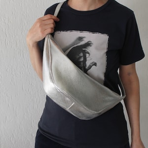 Laminated leather , Unisex banana Bag ,available in other colors  ,Leather sling bag fanny pack,Half Moon Chest Bag , Small Leather Bag,
