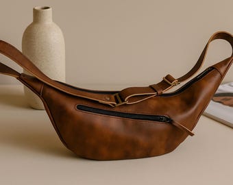 Unisex banana Bag ,available in other colors ,Leather Banana Bag,Crossbody Bag ,Leather sling bag fanny pack