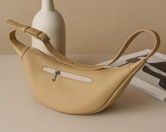 Beige banana Bag ,available in other colors ,Leather Banana Bag,Crossbody Bag ,Leather sling bag fanny pack, Half Moon Handbags