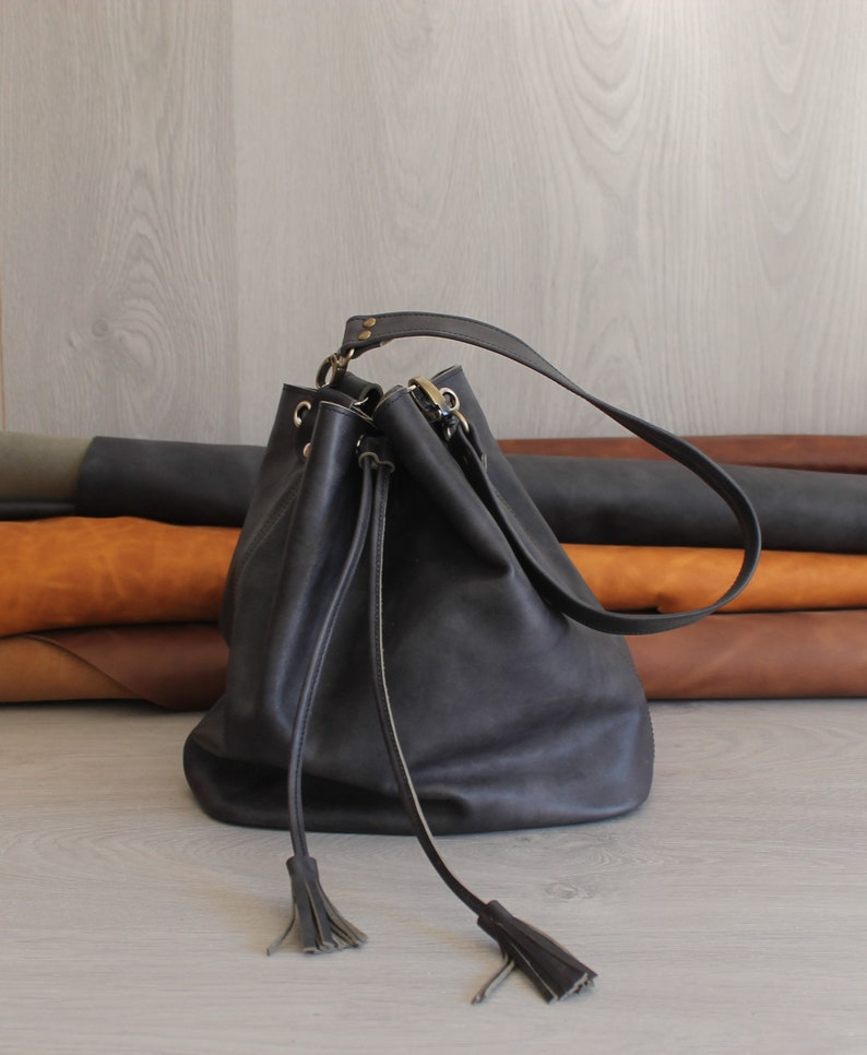 Bucket leather bag with lining, Leather Bucket Bag,Crossbody Bucket Bag ,Handmade Leather Bucket Bag ,Bucket Bag Purse image 1