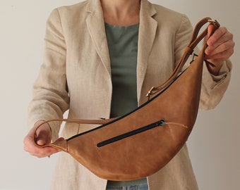 Unisex Bananentasche, Lederbananentasche / Crossbody Bag / Lederschultertasche Bauchtasche / Half Moon Handtaschen, Half Moon Handtaschen