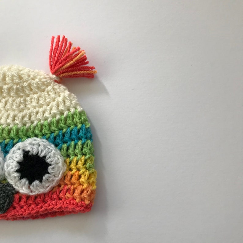 Rainbow owl hat and matching mittens set!