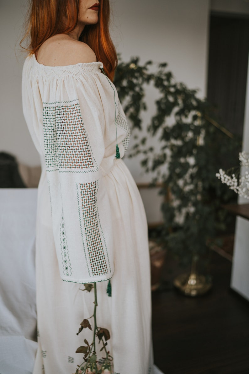 hand embroidered Romanian tunic IA Blouse Silver Fir