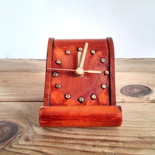 Decorative Desk Clocks Leather Clock Handmade Clock Office Etsy