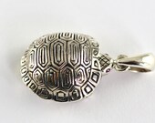 Vintage Style Turtle With Ruby Eyes Pill Box Pendant 925 Sterling Silver