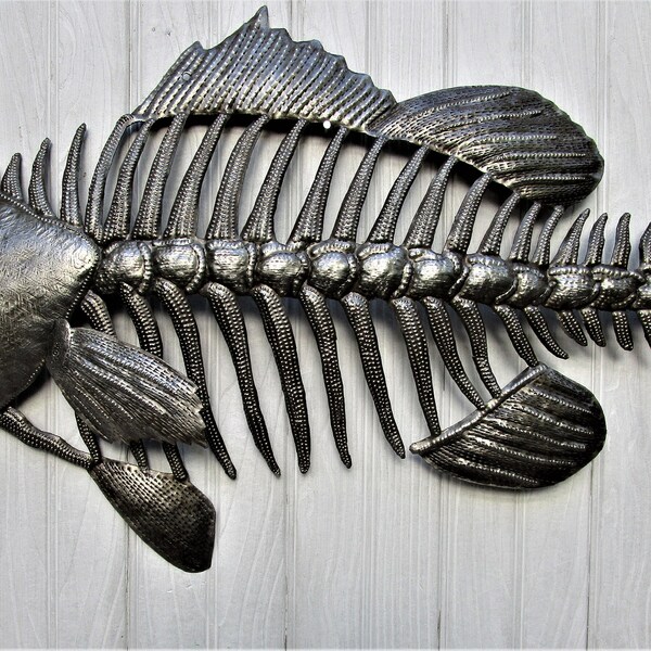 METAL FISH ART, 2 sizes, Small Mouth Bass, Outdoor Metal Wall Art, Haitian Metal, Recycled Steel Drum Art,  Metal Wall Hanging, 356