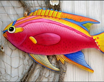 TROPICAL FISH - 19", Metal Wall Art, Island Decor, Outdoor Metal Art, Metal Wall Hanging, Garden Art, Painted Metal, Tropical Decor, 145-L