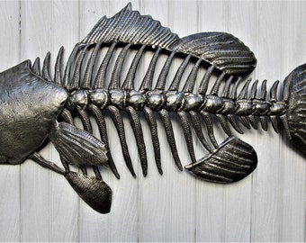 METAL FISH ART, 2 sizes, Small Mouth Bass, Outdoor Metal Wall Art, Haitian Metal, Recycled Steel Drum Art,  Metal Wall Hanging, 356