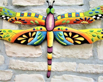 PAINTED METAL DRAGONFLY, Metal Wall Decor, Garden Decor, Tropical Art, Outdoor Metal Wall Art, Garden Art, Patio Decor, - J-935