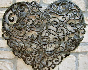 METAL HEART, Outdoor Metal Art, Metal Wall Art, Haitian Metal Art, Metal Wall Hanging - Recycled Steel Drum, Garden Decor- 120