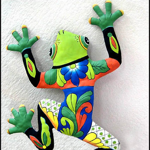 PAINTED METAL FROG, Outdoor Metal Wall Art, Tropical Art, Tropical Art, Metal Wall Hanging, Tropical Decor, Garden Art, Garden Decor M 702