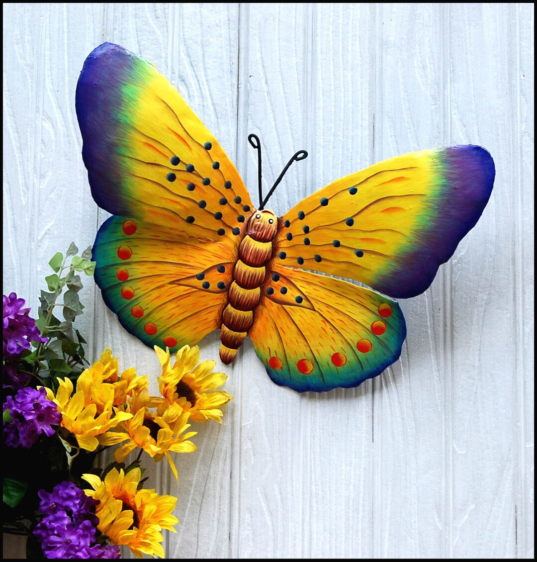BUTTERFLY WALL ART, Outdoor Metal Wall Hanging, Painted Metal, Outdoor