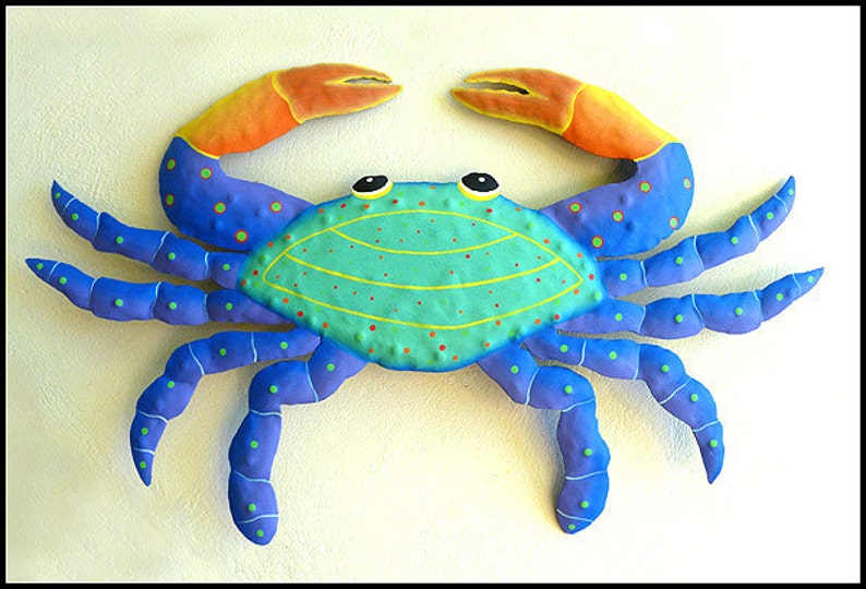 Hand Painted Metal Crab Wall Hanging 21 Crab Metal Etsy