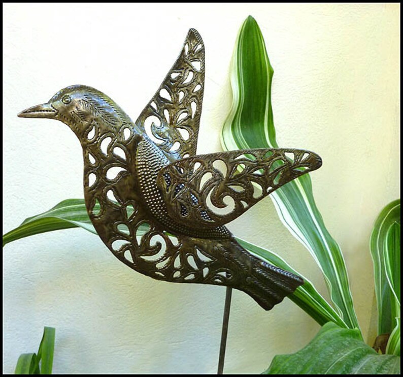 Outdoor Garden Decor Bird Plant Stick Metal Art Metal Bird Etsy