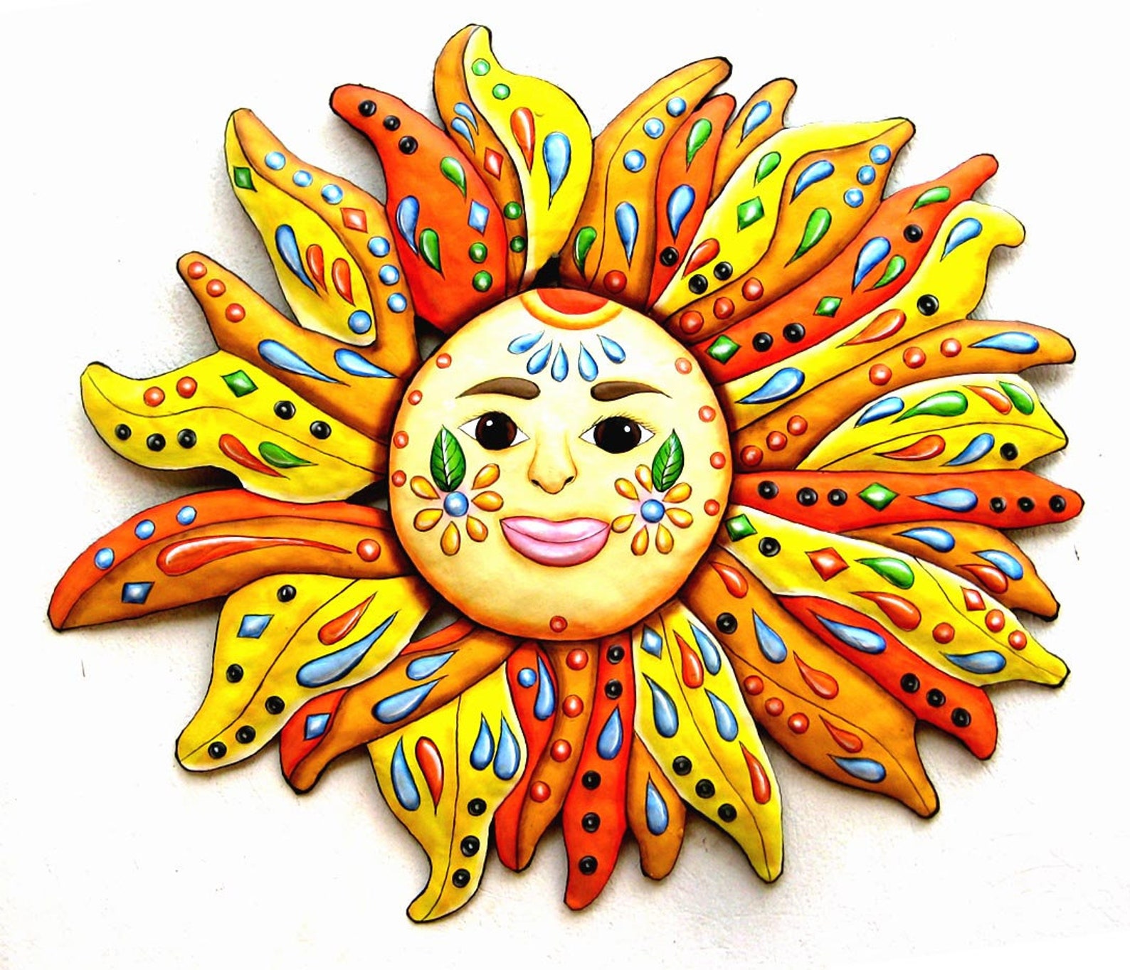 PAINTED METAL SUN & Moonoutdoor Metal Art Painted Metal Wall Etsy