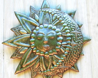 METAL SUN & MOON, Outdoor Metal Art, Metal Wall Art, Haitian Metal Art, Sun Wall Hanging - Recycled Steel Drum, Outdoor Garden Decor- S-422