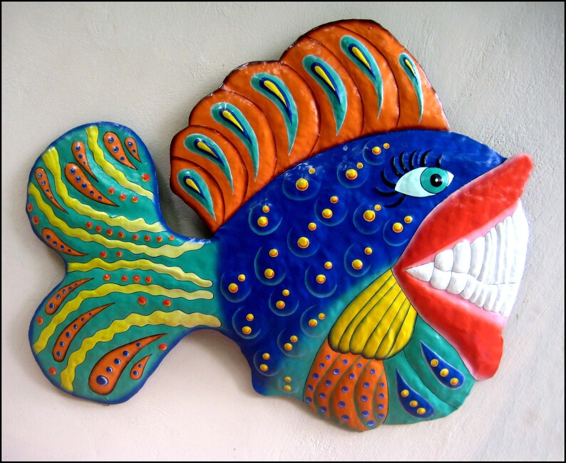 TROPICAL FISH Whimsical Fish Metal Wall Art Painted Metal Etsy