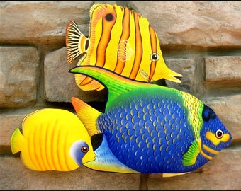Garden Wall Art Metal Tropical Fish Garden Ornament-Blue Face