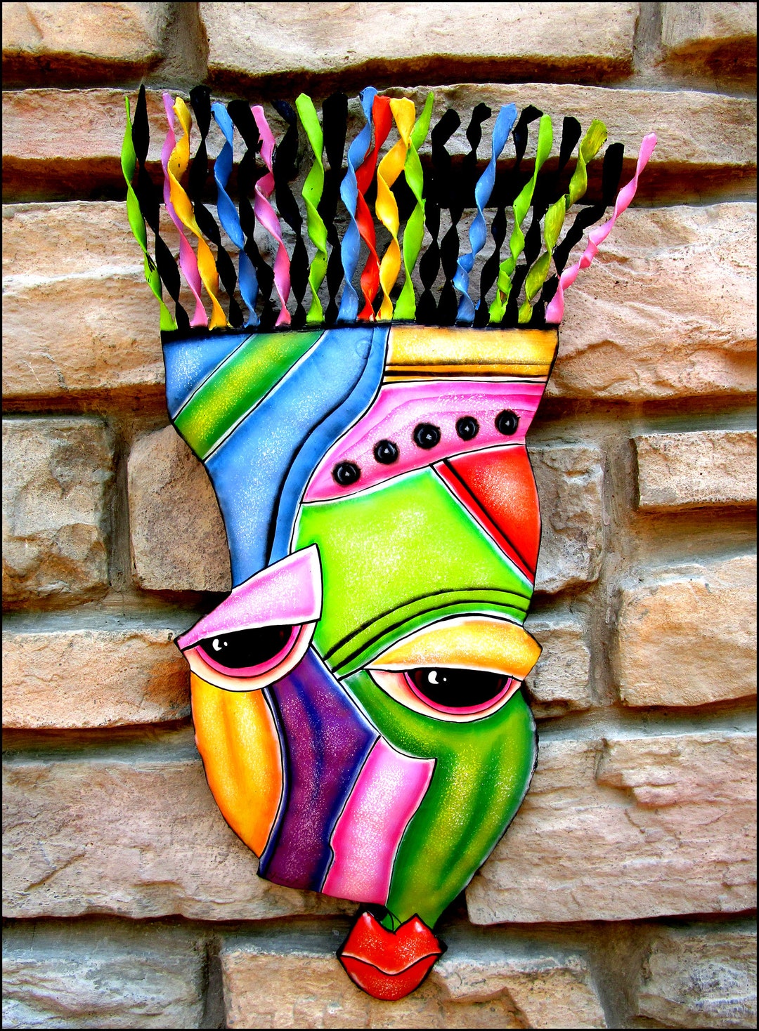 PAINTED METAL MASK, Metal Art, Mask, Wall Art, Abstract Art, Wall
