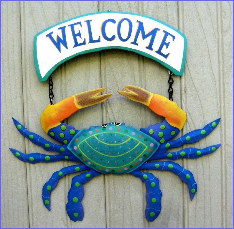 CRAB WELCOME SIGN Crab Wall Hanging Coastal Decor Garden - Etsy