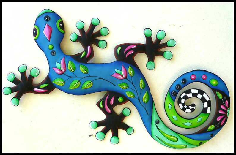 PAINTED METAL GECKO Wall Art Outdoor Metal Wall Art Tropical Etsy