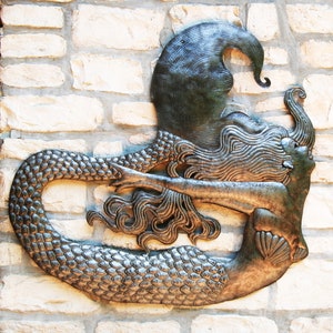 MERMAID ART, Mermaid Metal Wall Hanging, Haitian Metal Art, Outdoor Metal Wall Art, Outdoor Metal Art of M-400