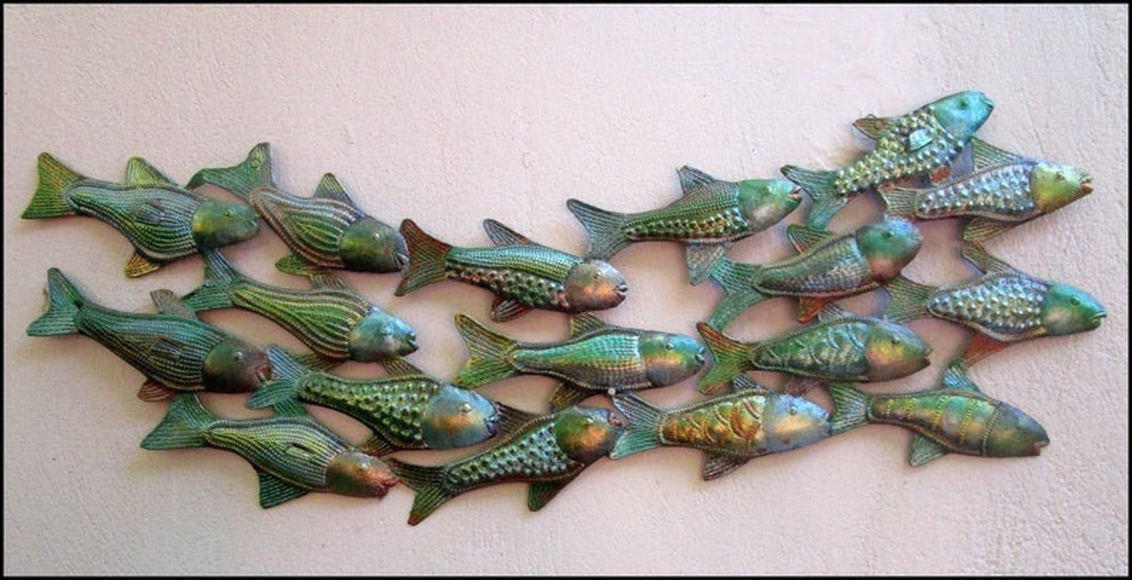 METAL FISH ART School of Fish Iridescent Finish Metal Wall Etsy