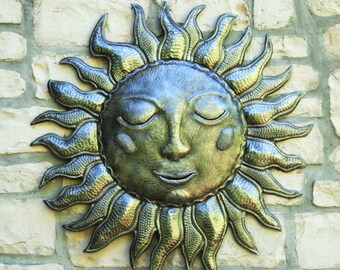 METAL SUN, Outdoor Metal Art, Metal Wall Art, Haitian Metal Art, Metal Wall Hanging - Recycled Steel Drum, Outdoor Metal Garden Decor- S-301