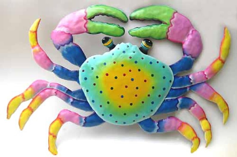 CRAB Wall Hanging Painted Metal Art Tropical Decor Outdoor Etsy