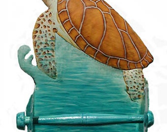 TURTLE -Hand Painted Metal Toilet Paper Holder, Metal Bathroom Decor, Toilet Tissue Holder, Beach Decor, Nautical Metal Art, K-7064-TP