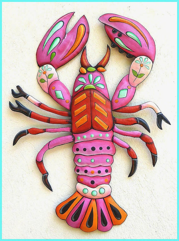 Painted Metal Lobster Wall Hanging Lobster Metal Wall Art Etsy