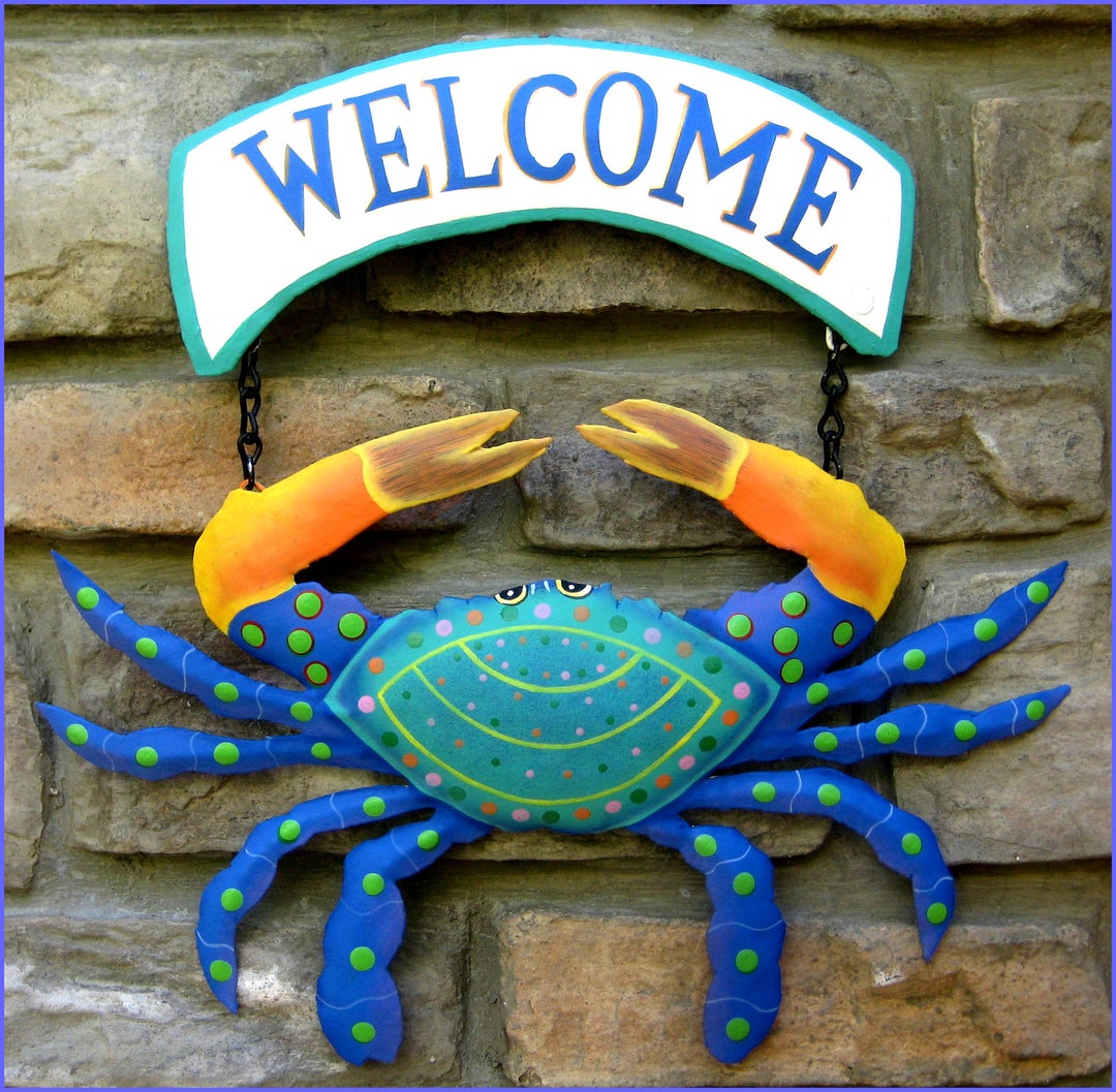 CRAB WELCOME SIGN Crab Wall Hanging Coastal Decor Garden - Etsy