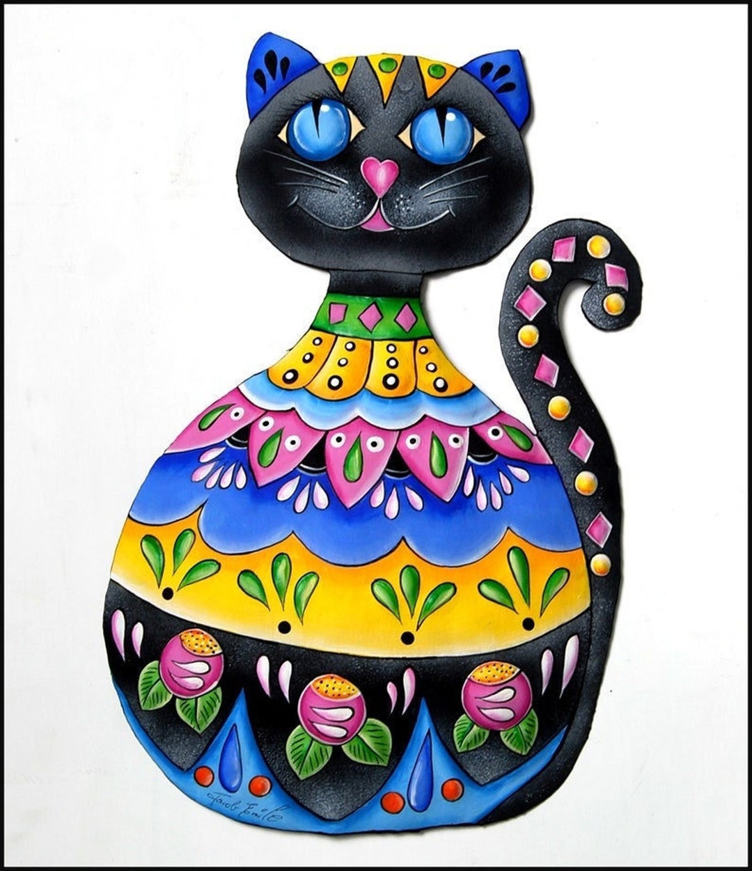 PAINTED METAL CAT, Metal Art, Wall Art, Kitten Wall Hanging, Kitten