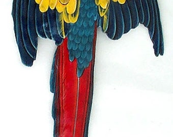 Parrot Art, Metal Wall Decor, Tropical Art, Painted Metal Scarlet Macaw, Metal Art, Bird Art, Metal Wall Art, Tropical Wall Hanging, K-7030