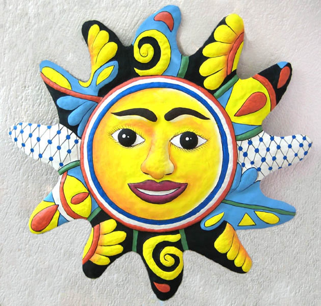 PAINTED METAL SUN, Patio Decor, Outdoor Metal Art, Painted Metal Wall Hanging, Haitian Art