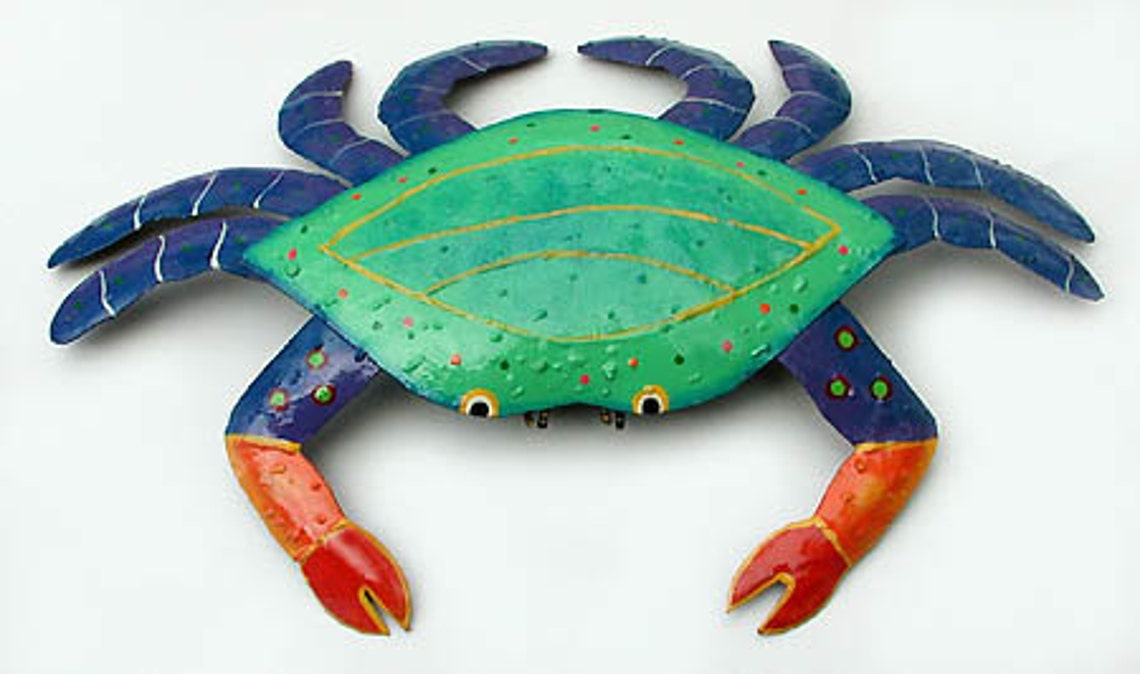 Painted Metal Crab Wall Hanging Coastal Wall Art Outdoor Etsy