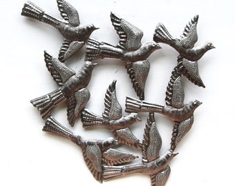 Metal Birds, Flock of Birds, 18" x 18", Bird Wall Hanging- Haitian Steel Drum, Metal Wall Art, Metal Wall Decor, Handcrafted Metal Art,744