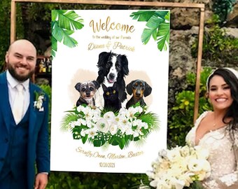 Wedding welcome sign Tropical wedding welcome sign with pet Welcome wedding sign Wedding signs with dogs