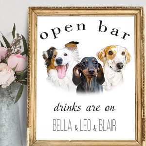 Panneau d'open bar pour chiens Panneau de bar Menu de bar de mariage Boisson exclusive pour le mariage de chien Panneau pour boisson pour chien Panneau commémoratif de mariage