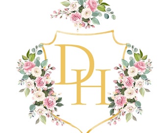 Watercolor wedding venue Wedding monogram digital download Family crest Watercolor wedding crest with pet Wedding venue portrait