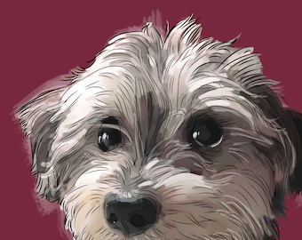 Custom Dog Portrait from Photo, Watercolor Digital Pet Illustration, Personalized Cat Painting, Memorial Gift, Canvas Print or Poster